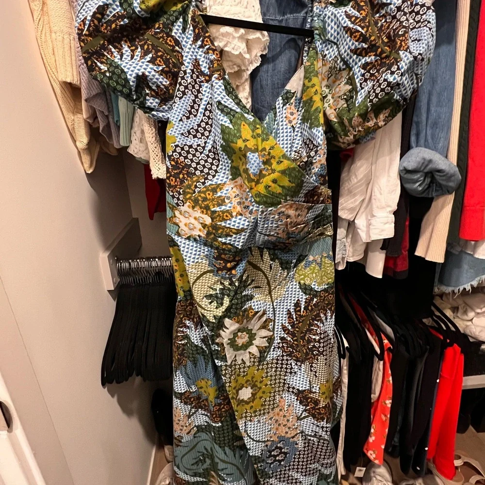 Sachin + Babi Blue Floral Puff Sleeve Midi Dress (No belt!) - Picture 7 of 8